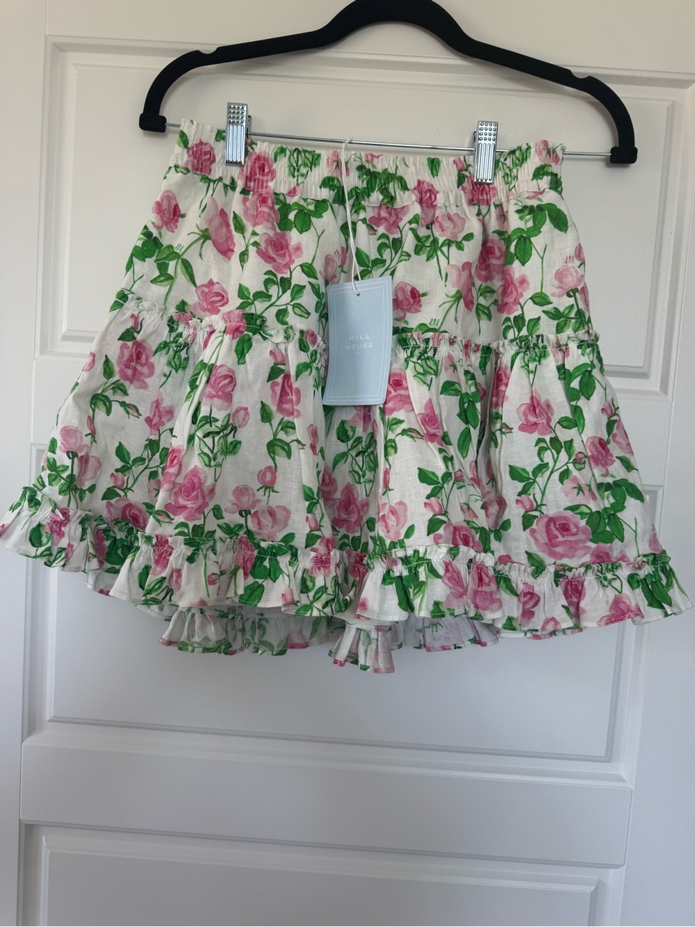 Hill House Paz Floral Tiered Ruffle Skirt - Pink Roses NWT M